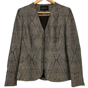 Lafayette 148 Bronze Black Metallic  Geometric print Ikat Jacket Zip Blazer 6